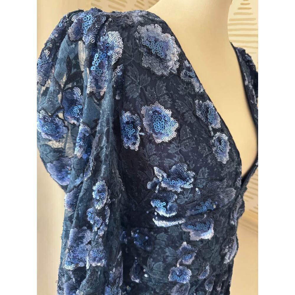 For Love & Lemons Medium Victoria Blue Floral Sequin Embroidered Mini Dress - Picture 9 of 10